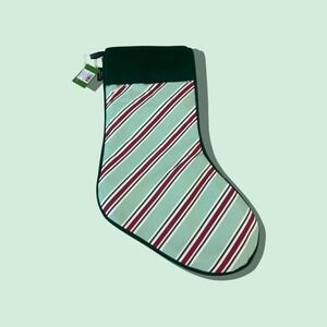Kate Spade New York Velvet Holiday Christmas Stocking Green Striped Accent